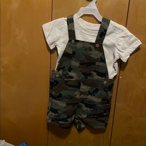 Wonder Nation Green and Brown Overalls with Adjustable Straps